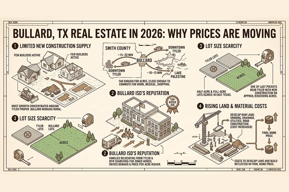 Infographic explaining why Bullard, TX real estate prices are rising in 2026