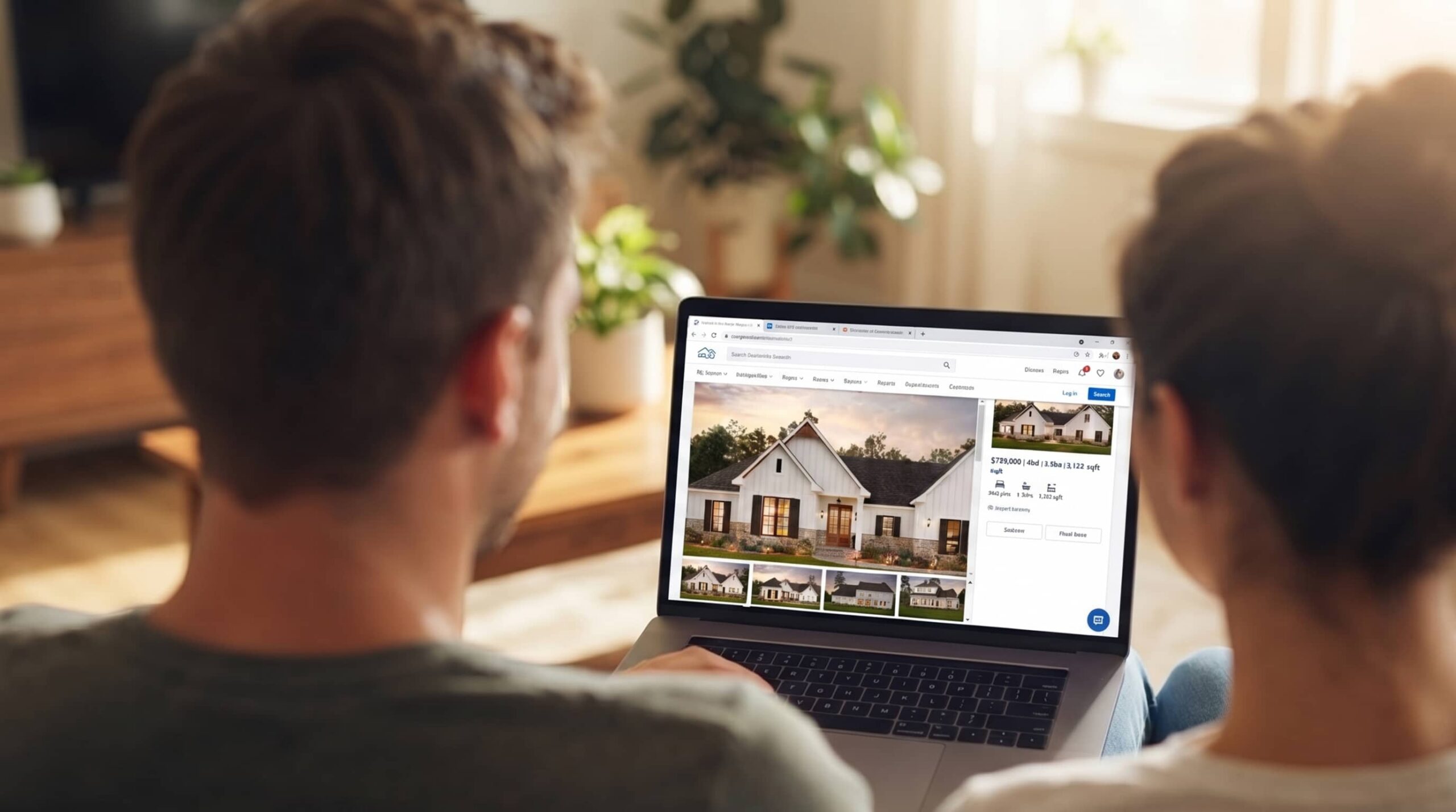 Couple researching Bullard TX real estate listings online from home