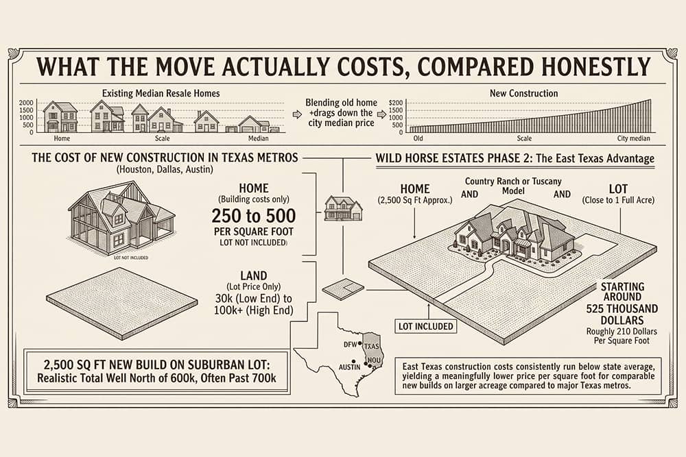 Small Towns in Texas - infographic comparing new construction costs